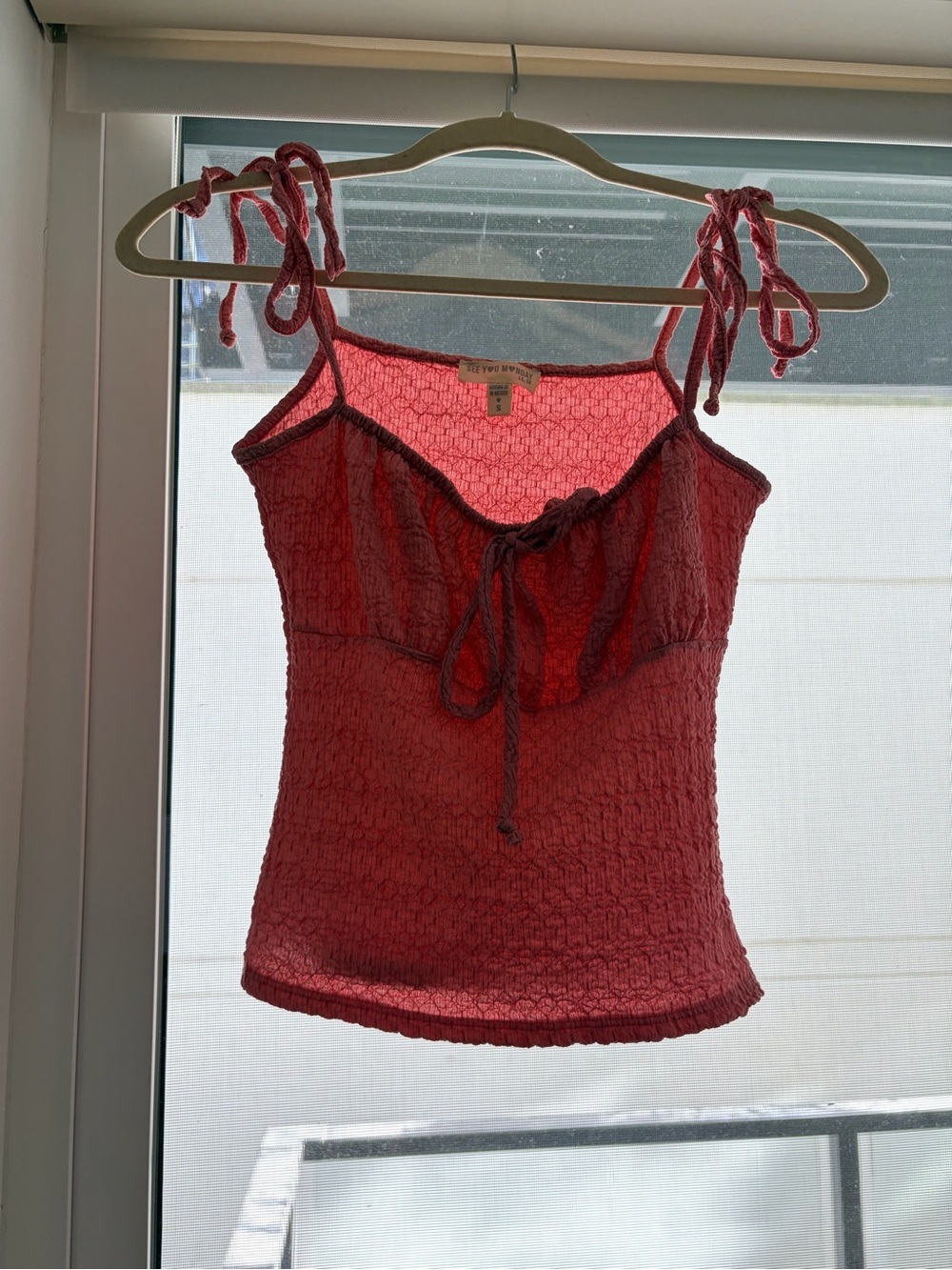 Textured tank top with ties